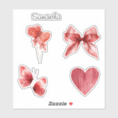 Pretty Red Bow Hearts Butterflies Sticker (Vel)