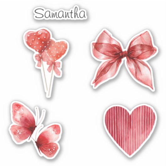 Pretty Red Bow Hearts Butterflies Sticker (Voorkant)