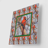 Pretty Red Cardinal Bird in Winter Vierkante Klok (Hoek)