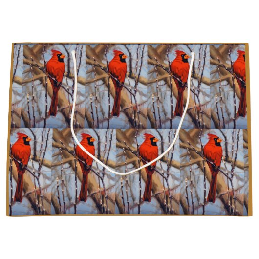 Pretty Red Cardinal Bird Perched on Branch  Groot Cadeauzakje (Voorkant)