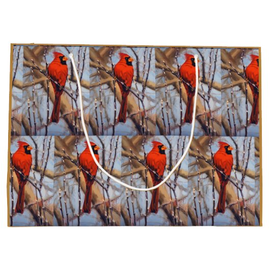 Pretty Red Cardinal Bird Perched on Branch  Groot Cadeauzakje (Achterkant)