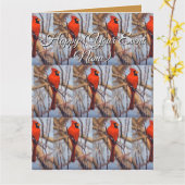 Pretty Red Cardinal Bird Zit op Tak Kaart (Gele Bloem)