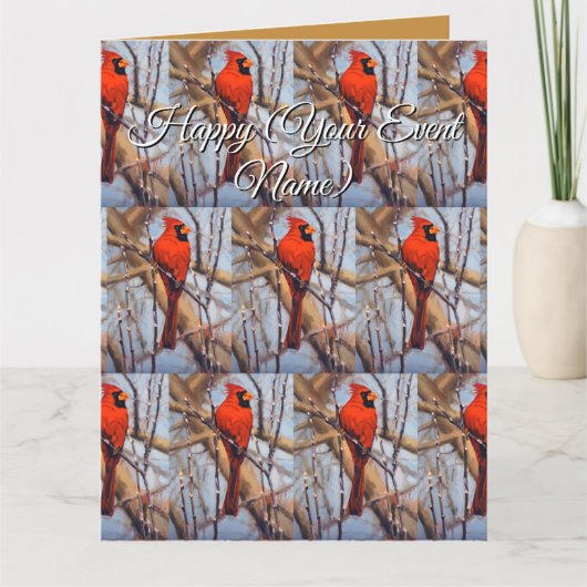 Pretty Red Cardinal Bird Zit op Tak Kaart (Voorkant)