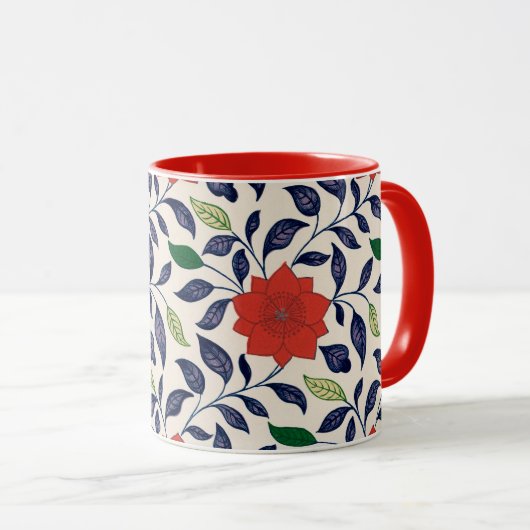 Pretty red floral pattern mok (Voorkant rechts)