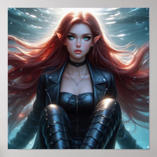 Pretty Red-Haired Elf Girl with Piercing Blue Eyes Poster (Voorkant)