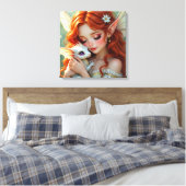 Pretty Red Haired Fairy with Dragon Canvas Afdruk (Insitu (Slaapkamer))