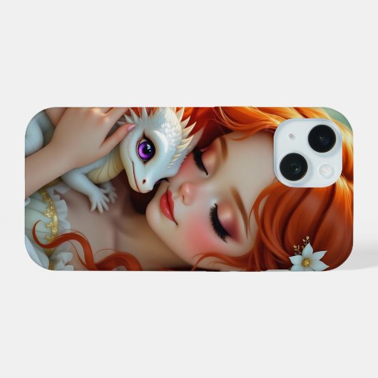 Pretty Red Haired Fairy with Dragon iPhone 15 Case (Achterkant horizontaal)