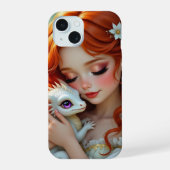 Pretty Red Haired Fairy with Dragon iPhone 15 Case (Achterkant)