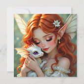 Pretty Red Haired Fairy with Dragon Kaart (Voorkant)