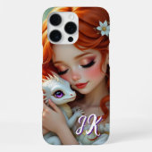 Pretty Red Haired Fairy with Dragon Monogrammed iPhone Hoesje (Achterkant)