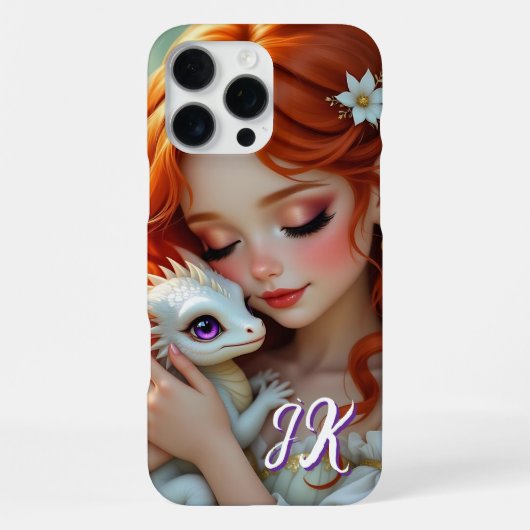 Pretty Red Haired Fairy with Dragon Monogrammed iPhone Hoesje (Achterkant)