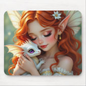 Pretty Red Haired Fairy with Dragon  Muismat (Voorkant)