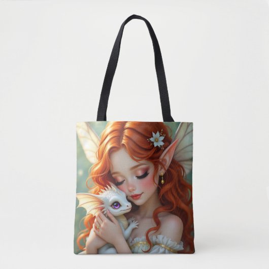 Pretty Red Haired Fairy with Dragon Tote Bag (Voorkant)
