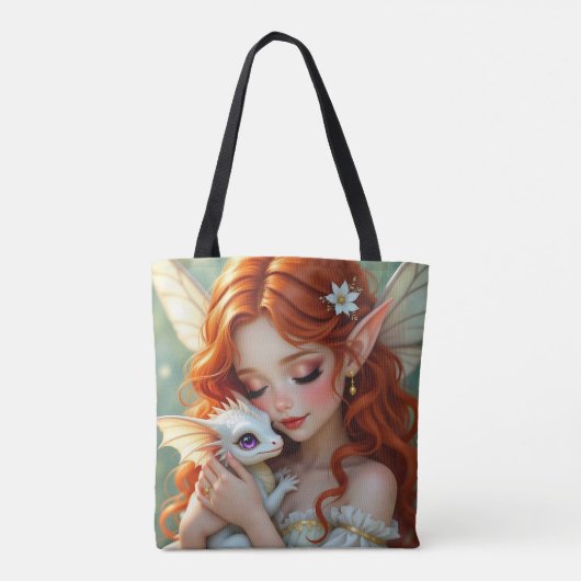 Pretty Red Haired Fairy with Dragon Tote Bag (Achterkant)