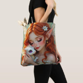 Pretty Red Haired Fairy with Dragon Tote Bag (Dichtbij)