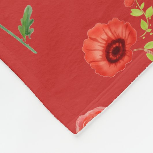 Pretty Red Poppies Pattern Monogram Fleece Deken (Hoek)