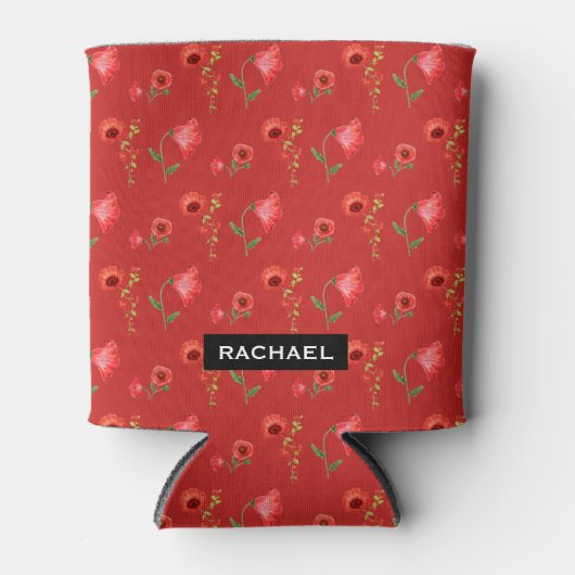 Pretty Red Poppies Pattern Personalised Blikjeskoeler (Voorkant)