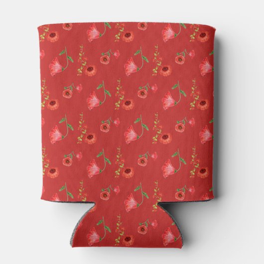 Pretty Red Poppies Pattern Personalised Blikjeskoeler (Achterkant)