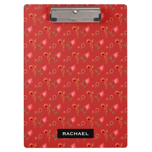 Pretty Red Poppies Pattern Personalised Klembord (Voorkant)