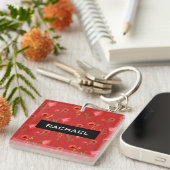 Pretty Red Poppies Pattern Personalised Sleutelhanger (Voorkant Rechts)