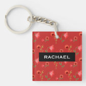 Pretty Red Poppies Pattern Personalised Sleutelhanger (Voorkant)