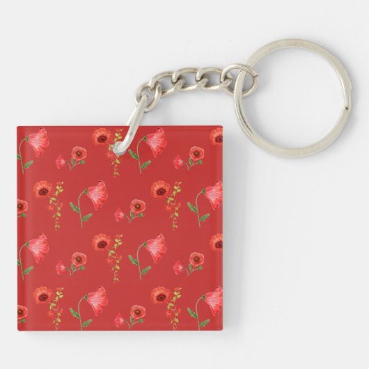 Pretty Red Poppies Pattern Personalised Sleutelhanger (Achterkant)