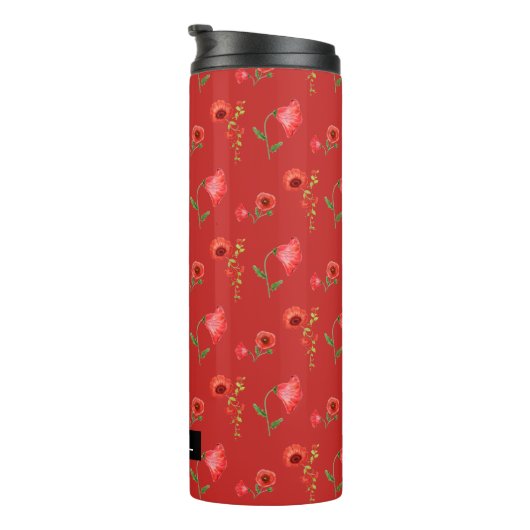 Pretty Red Poppies Pattern Personalised Thermosbeker (Geroteerd rechts)