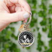 Pretty Retro Bloem Zwart Patroon Foto Sleutelhanger (Hand)