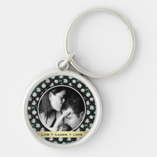 Pretty Retro Bloem Zwart Patroon Foto Sleutelhanger