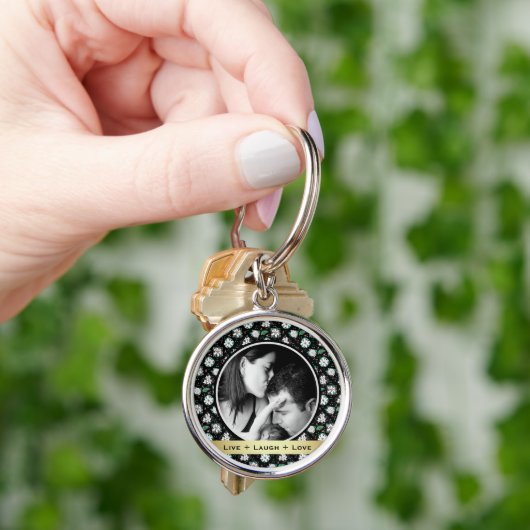 Pretty Retro Floral Black Pattern Photo Sleutelhanger (Hand)