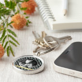 Pretty Retro Floral Black Pattern Photo Sleutelhanger (Zijkant)