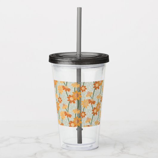 Pretty retro muted 1970s flowers acryl drinkbeker (Voorkant)