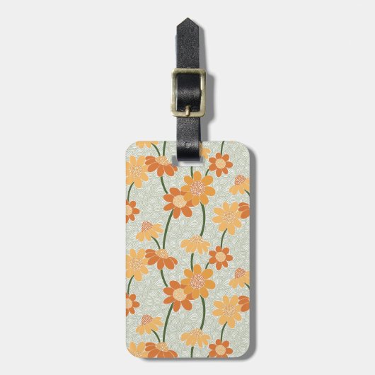Pretty retro muted 1970s flowers bagagelabel (Voorkant verticaal)