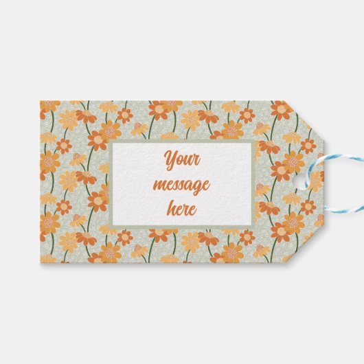 Pretty retro muted 1970s flowers cadeaulabel (Voorkant (Horizontaal))