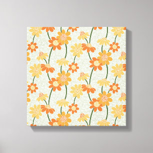 Pretty retro muted 1970s flowers canvas afdruk
