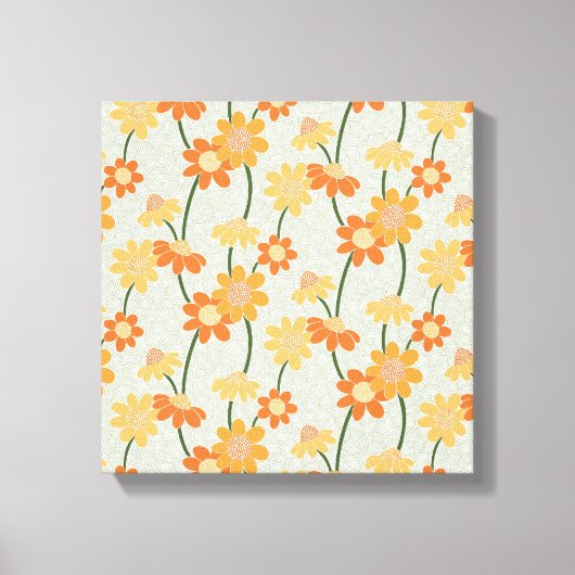 Pretty retro muted 1970s flowers canvas afdruk (Voorkant)