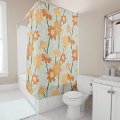 Pretty retro muted 1970s flowers douchegordijn (In situ)