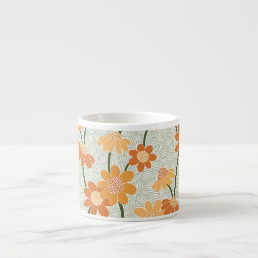 Pretty retro muted 1970s flowers espresso kop (Voorkant)