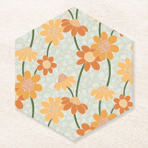Pretty retro muted 1970s flowers kartonnen onderzetters