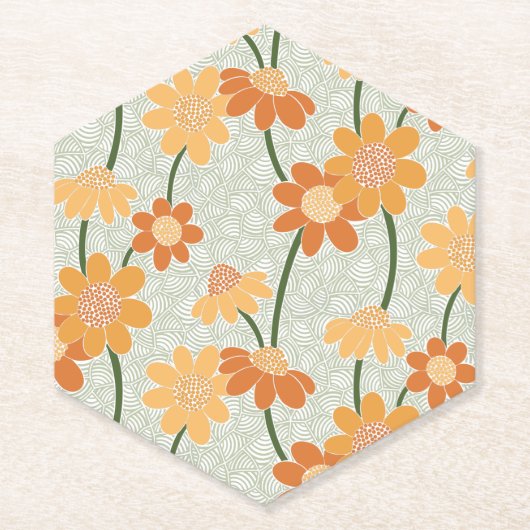 Pretty retro muted 1970s flowers kartonnen onderzetters (Voorkant)