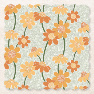 Pretty retro muted 1970s flowers kartonnen onderzetters