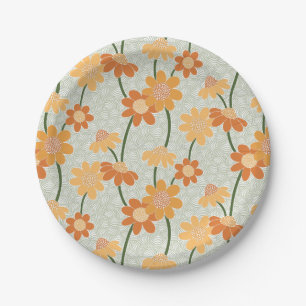 Pretty retro muted 1970s flowers papieren bordje