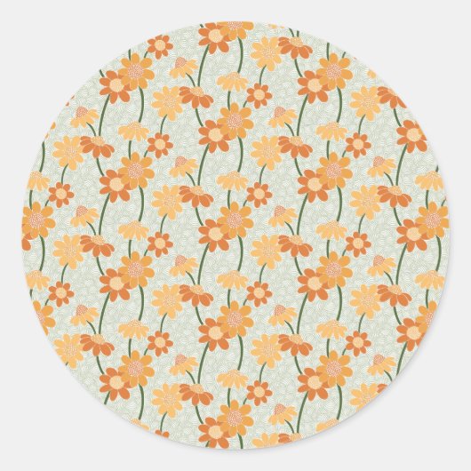 Pretty retro muted 1970s flowers ronde sticker (Voorkant)