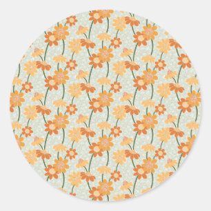 Pretty retro muted 1970s flowers ronde sticker