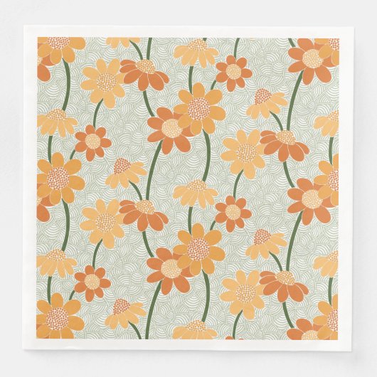 Pretty retro muted 1970s flowers servet (Voorkant)