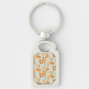 Pretty retro muted 1970s flowers sleutelhanger