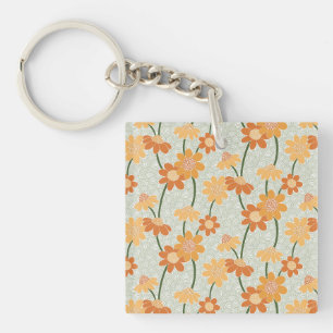 Pretty retro muted 1970s flowers sleutelhanger