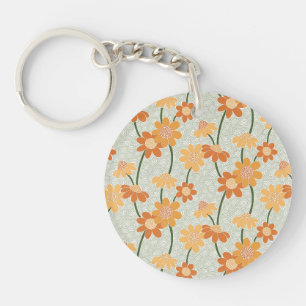 Pretty retro muted 1970s flowers sleutelhanger