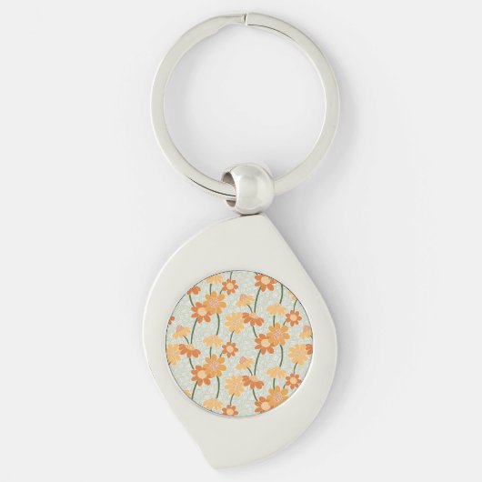 Pretty retro muted 1970s flowers sleutelhanger (Voorkant)