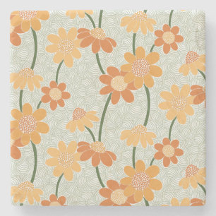 Pretty retro muted 1970s flowers stenen onderzetter